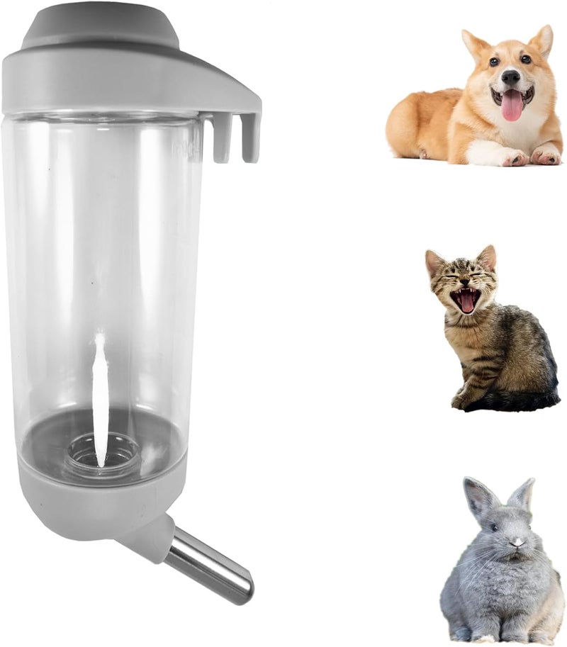 DEEUCHIS Dog Crate Water Bottle - 17 oz No Drip Kennel Pet Water Dispenser, Easy-to-Use Cage Water Bottle for Dogs, Cats, Small Animals, 500ML, Grey - Image 1